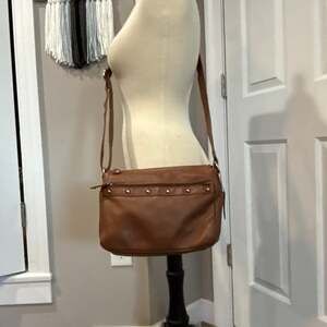 Great American Leather Works Studded Brown Leather Crossbody Bag